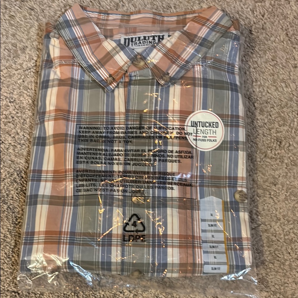 Duluth Trading Co Men's Plaid Shirt - Blue and Tan short sleeve